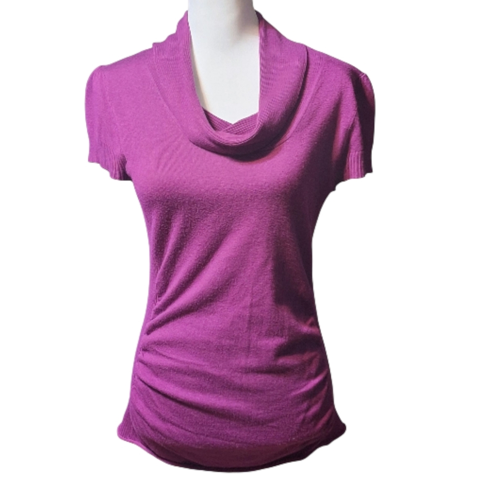 Takeout size large Y2K Fitted cowl neck cap sleeve 90s purple whimsical top